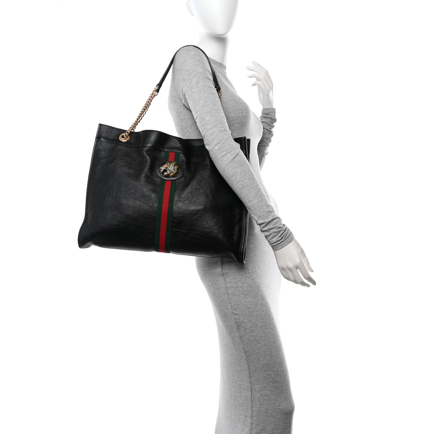 Calfskin Maxi Rajah Chain Tote Black