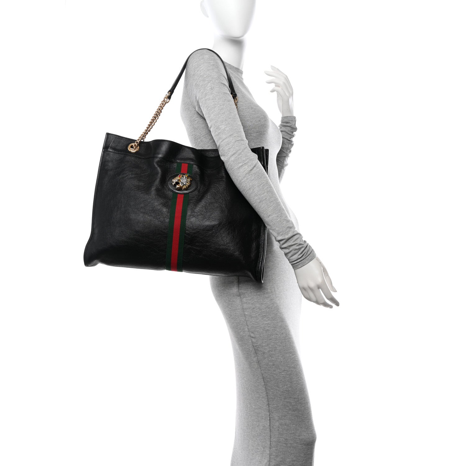 Gucci Calfskin Maxi Rajah Chain Tote Black 2 of 12
