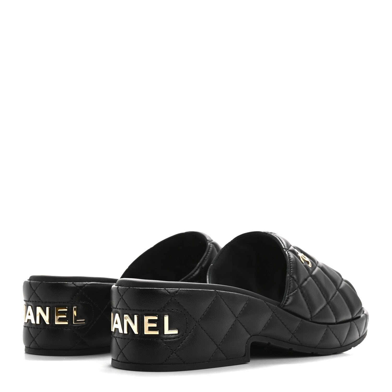 Chanel Lambskin Quilted CC Mules Wedge Sandals 40 Black 5 of 10
