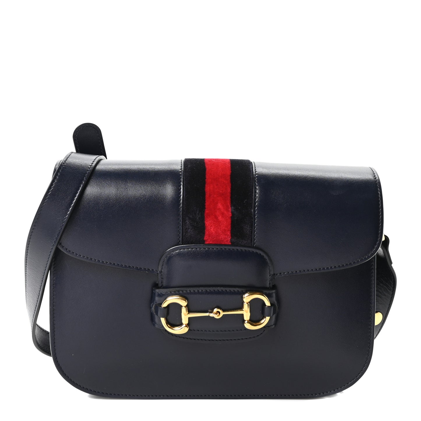 Calfskin Velvet Web Horsebit 1955 Shoulder Bag Blue