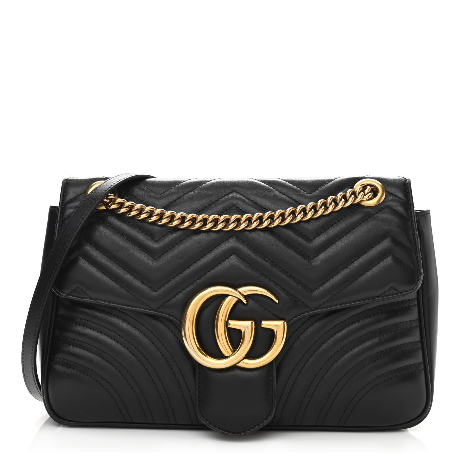 Gucci Calfskin Matelasse Medium GG Marmont Shoulder Bag Black 1 of 11