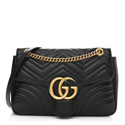 Gucci Calfskin Matelasse Medium GG Marmont Shoulder Bag Black 1 of 11