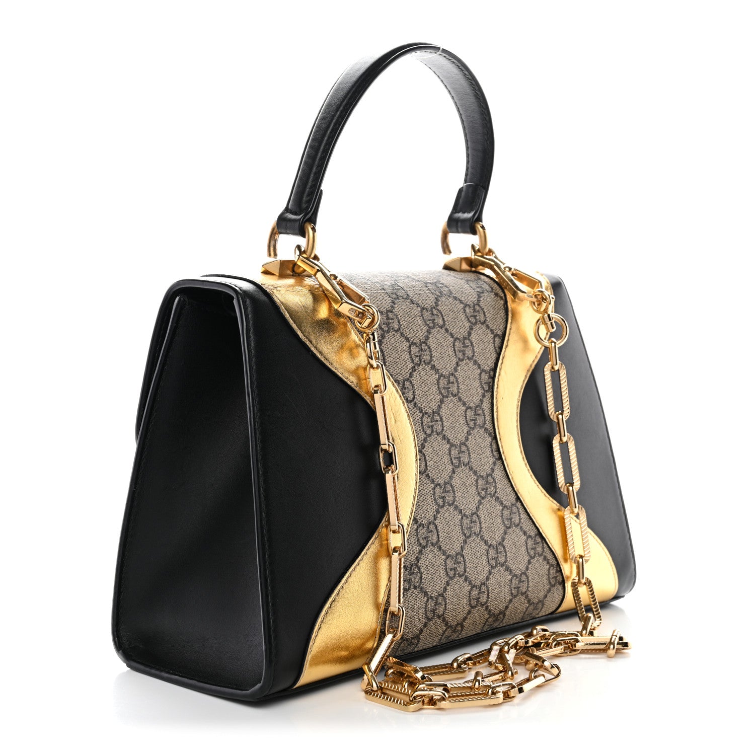 Gucci GG Supreme Monogram Small Osiride Top Handle Bag Black Gold 7 of 14