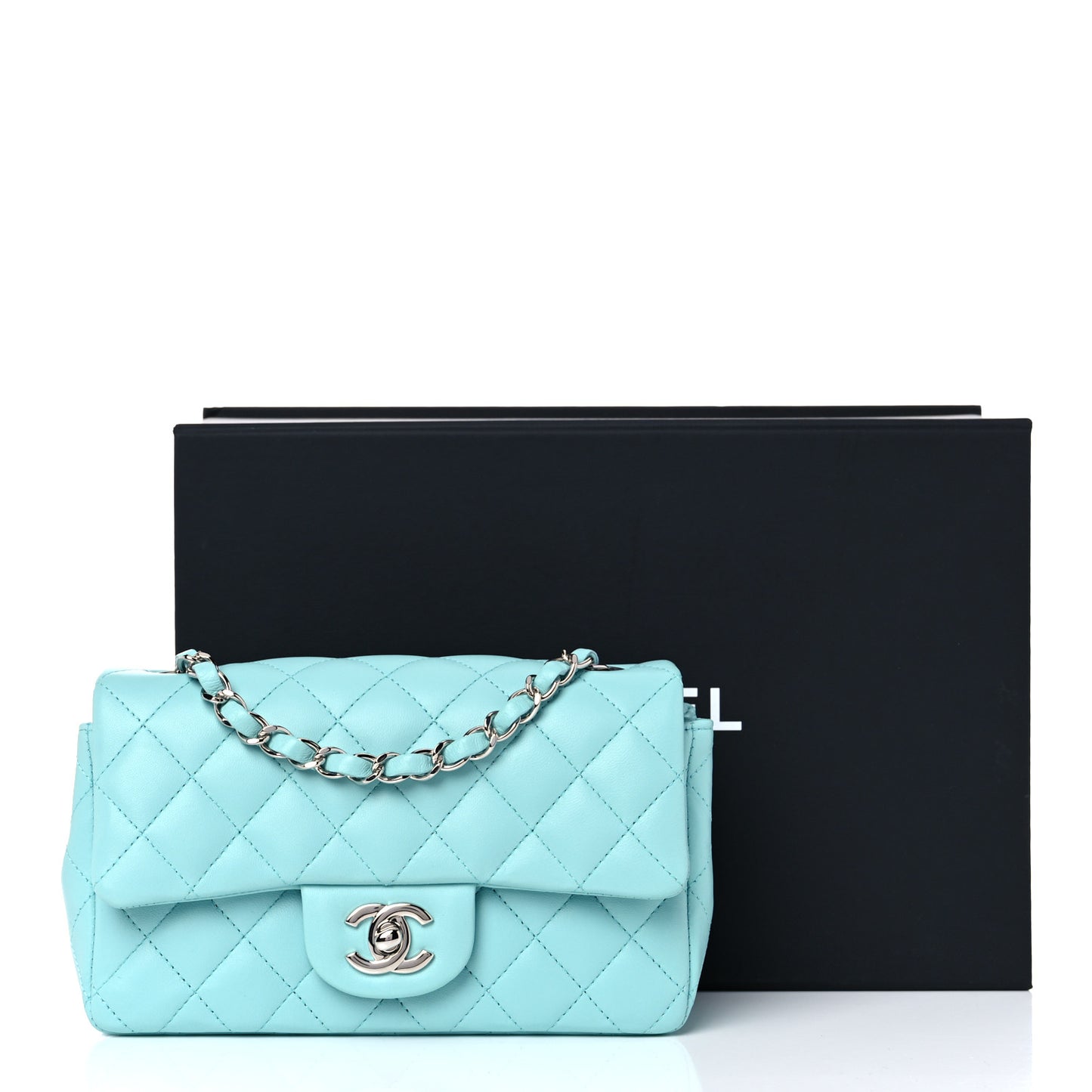 Lambskin Quilted Mini Rectangular Flap Light Blue