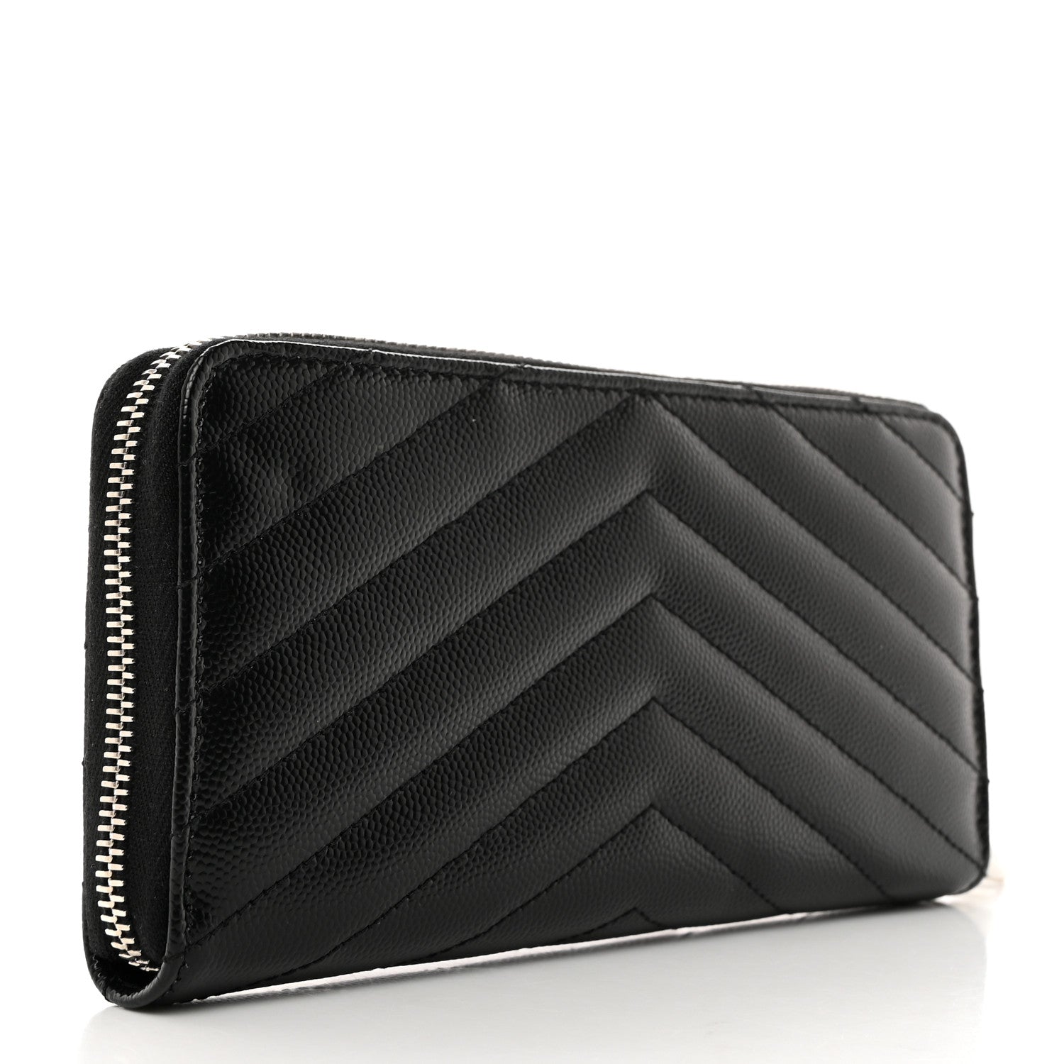 Saint Laurent SAINT LAURENT Grain De Poudre Matelasse Chevron Monogram Zip Around Wallet Black 3 of 7