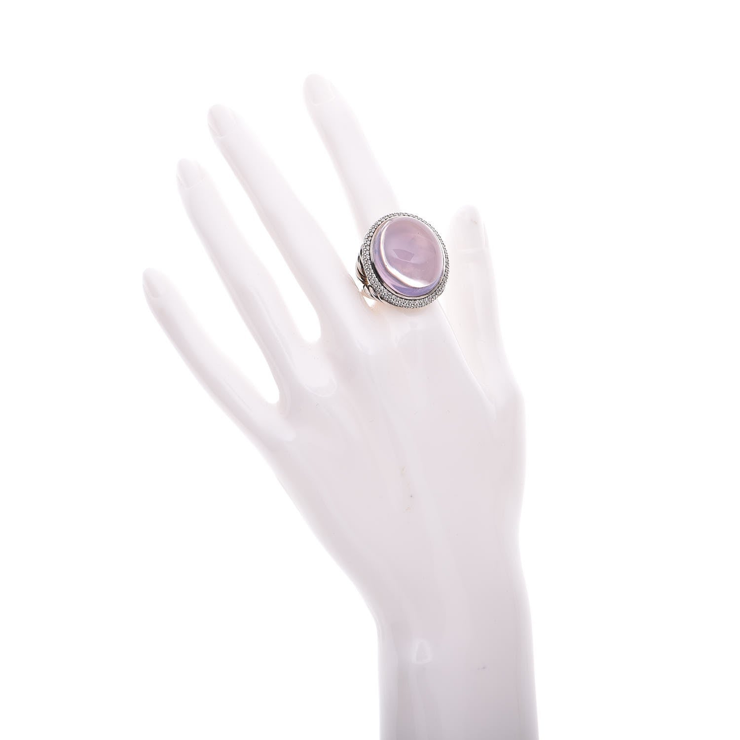 David Yurman Sterling Silver Pink Agate Diamond Signature Oval Ring 55 7.25 2 of 5
