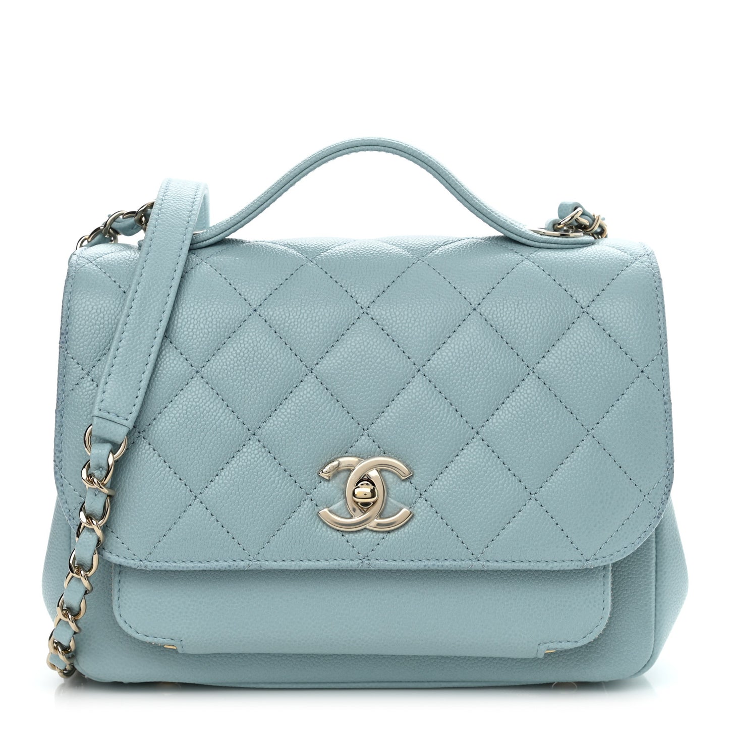 Caviar Quilted Medium Business Affinity Flap Light Blue
