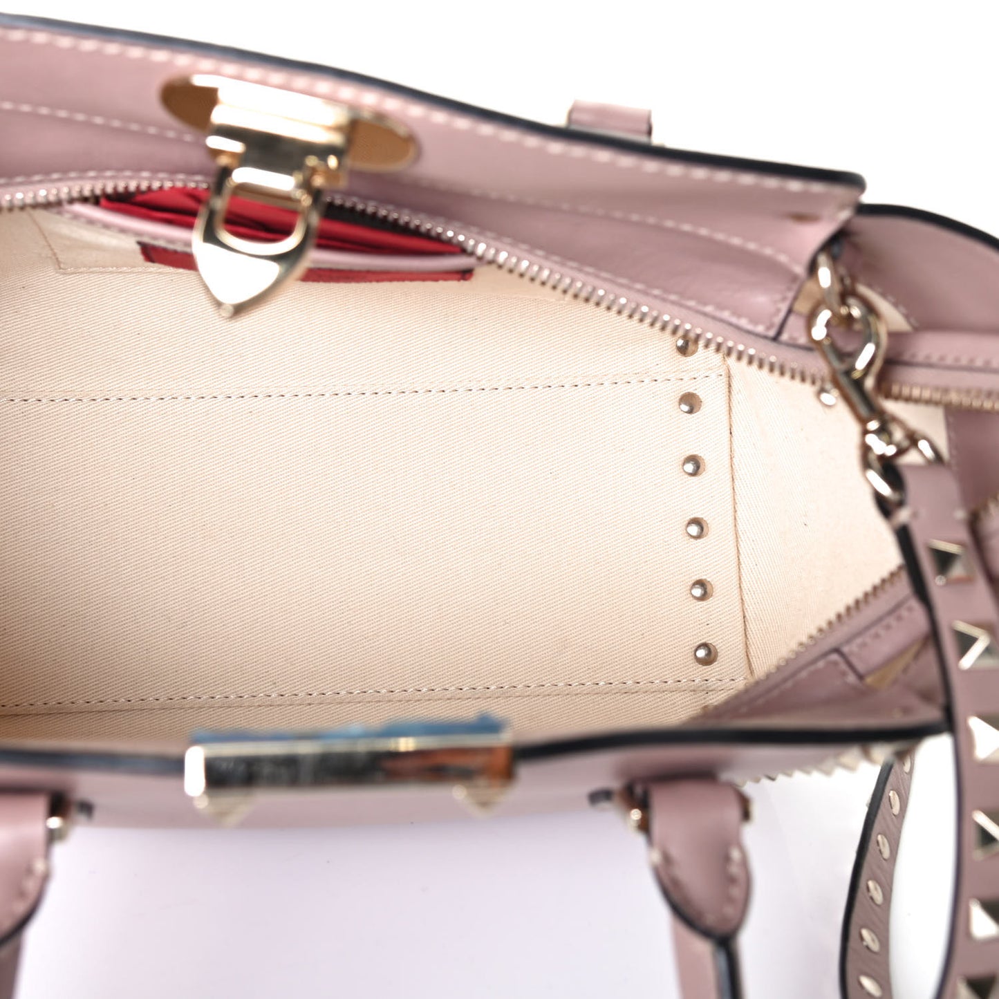 Vitello Mini Rockstud Double Handle Tote Poudre