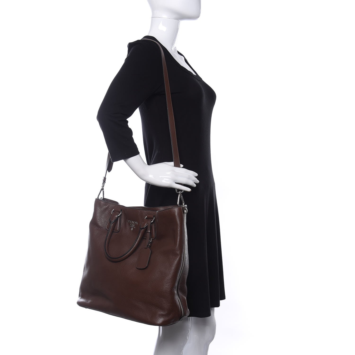 Prada Vitello Daino Side Zip Tote Tabacco 2 of 9