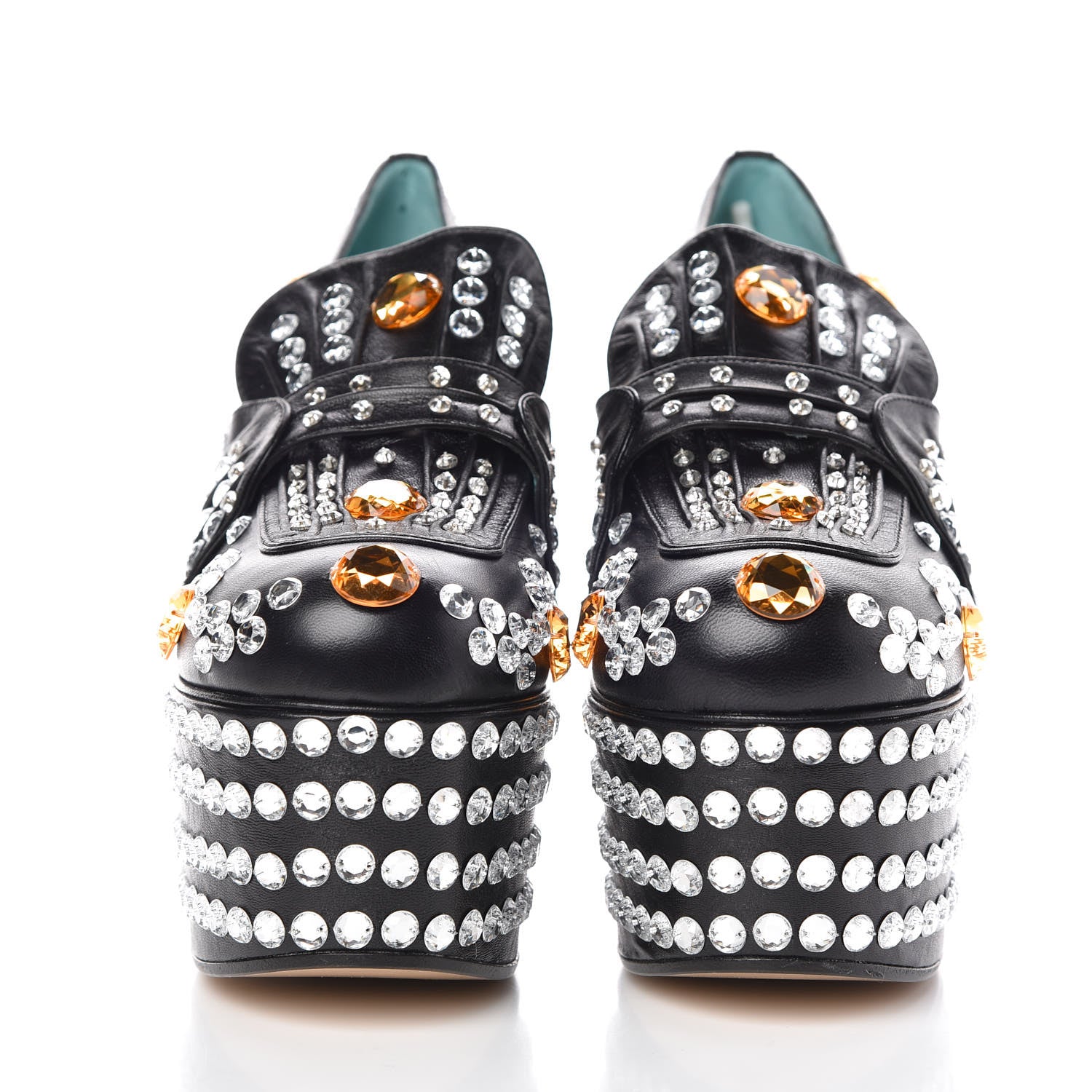 Gucci Malaga Kid Crystal Amilna Platform Loafer 38 Black 2 of 7