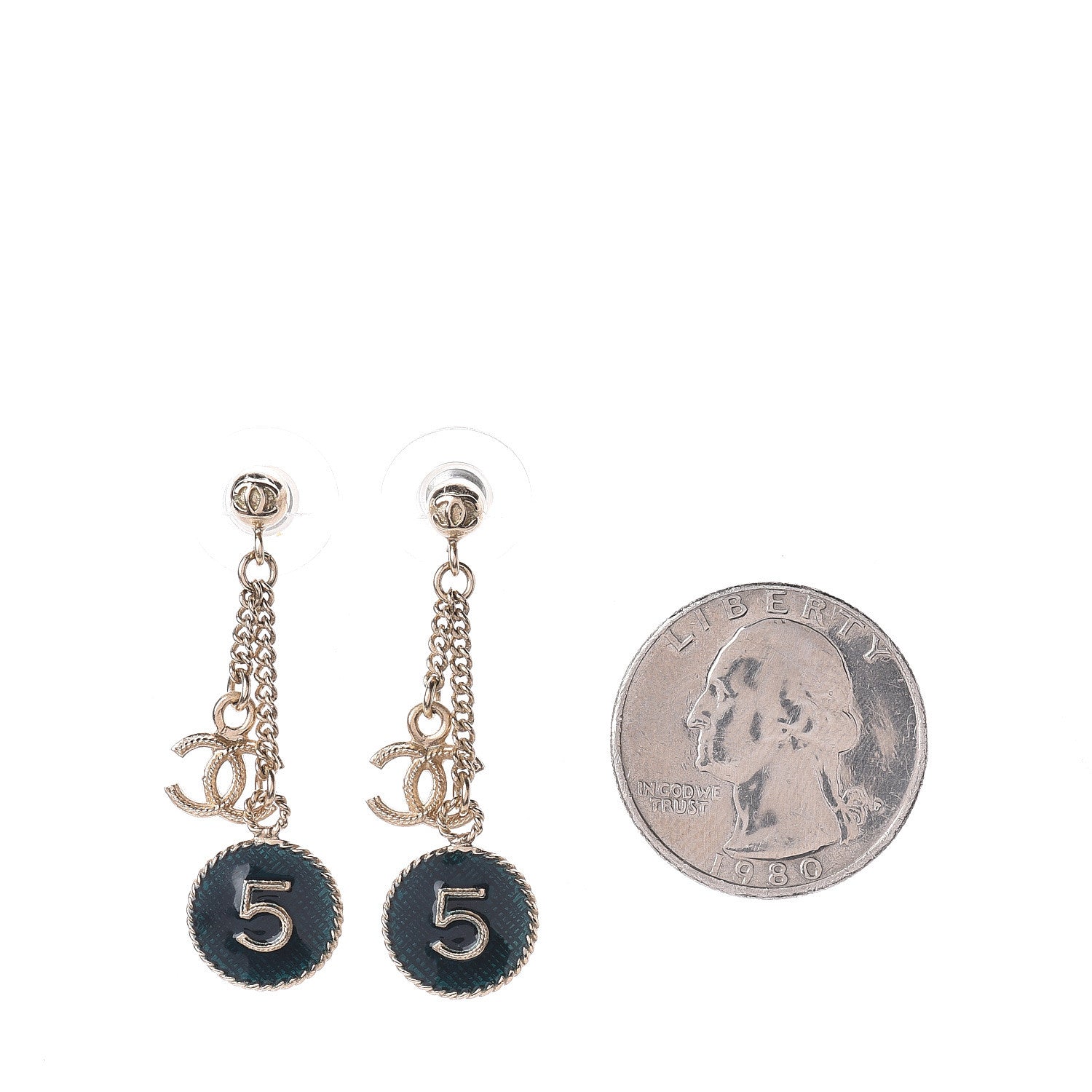 Chanel Enamel N°5 CC Drop Earrings Blue Gold 2 of 3