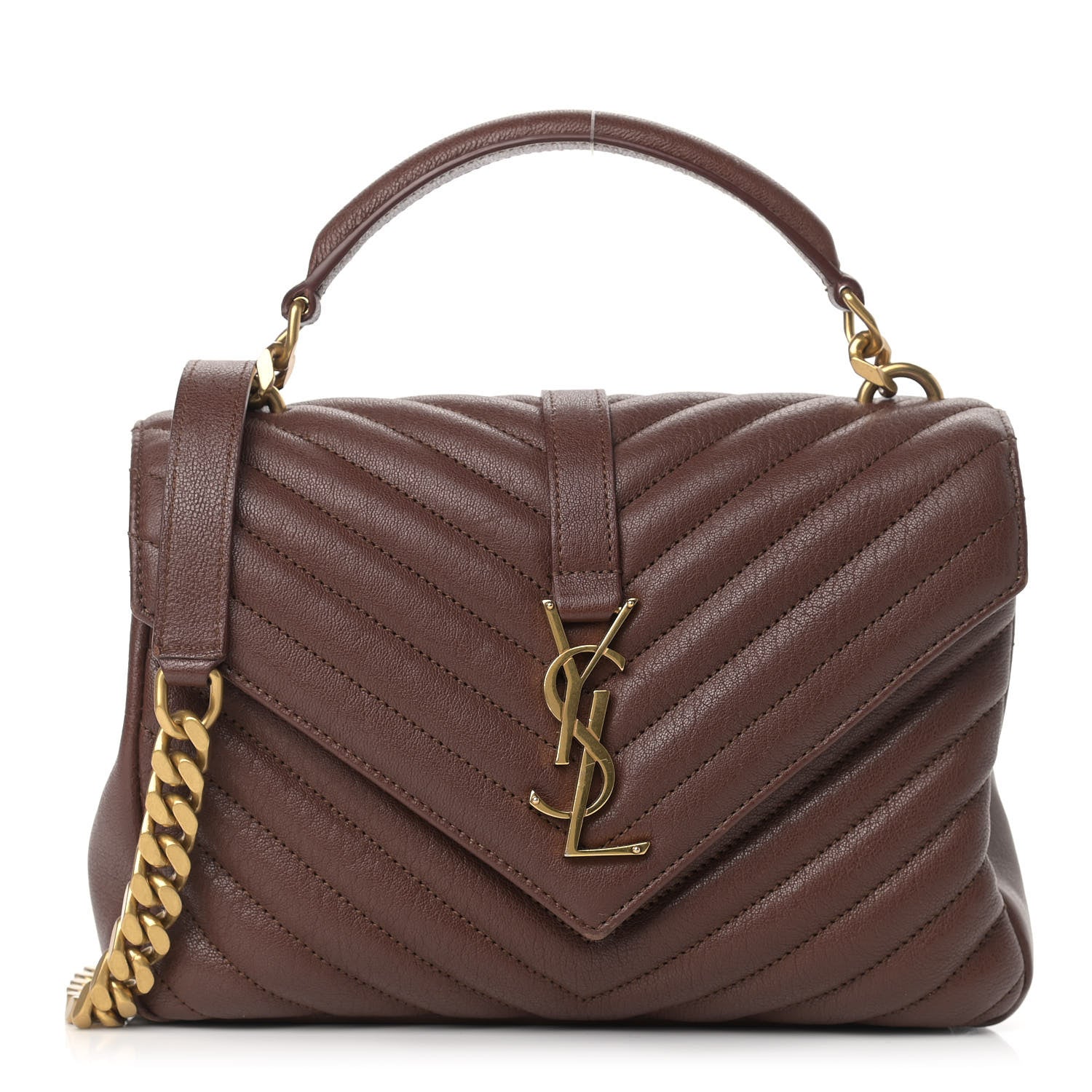 Saint Laurent Calfskin Matelasse Chevron Monogram Medium College Bag Old Brandy 1 of 12