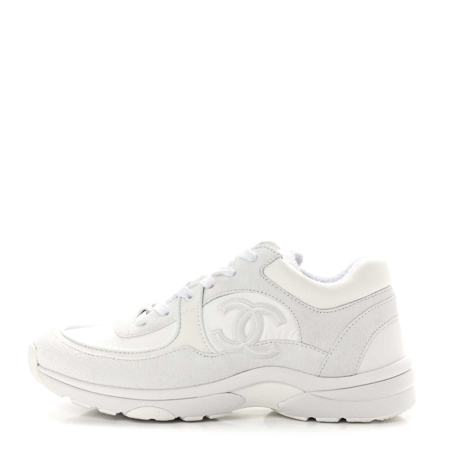 Chanel Suede Calfskin Fabric CC Sneakers 39 White 1 of 11