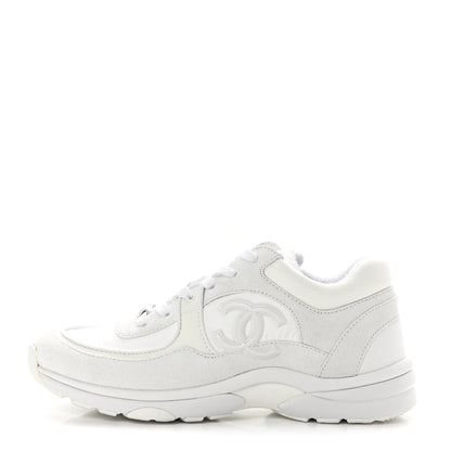 Chanel Suede Calfskin Fabric CC Sneakers 39 White 1 of 11