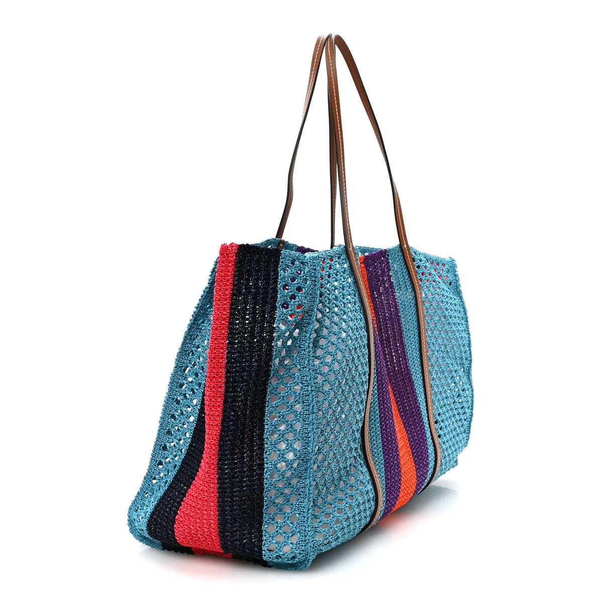 Raffia Web Woven Interlocking G Tote Blue Multicolor