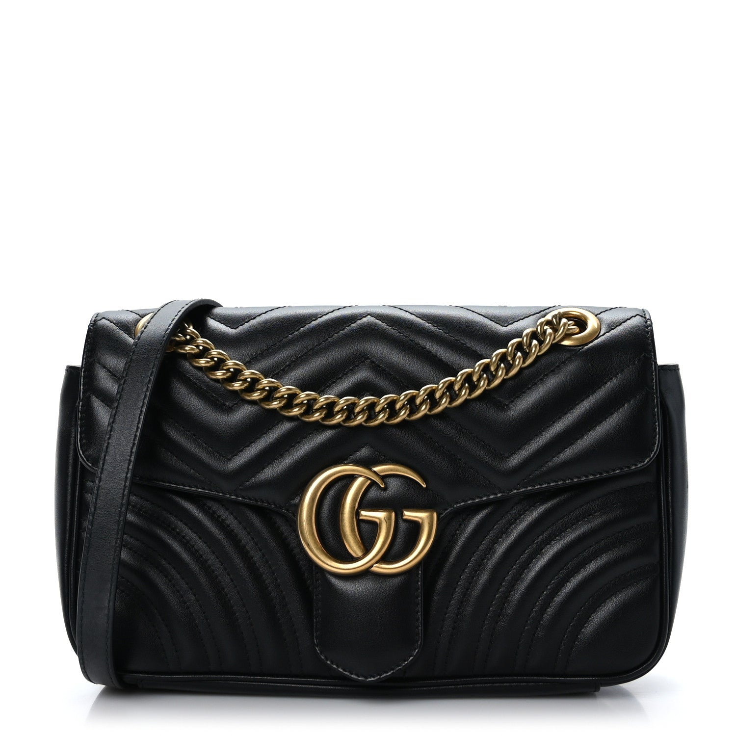 Gucci Calfskin Matelasse Small GG Marmont Shoulder Bag Black 1 of 9