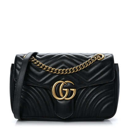 Gucci Calfskin Matelasse Small GG Marmont Shoulder Bag Black 1 of 9