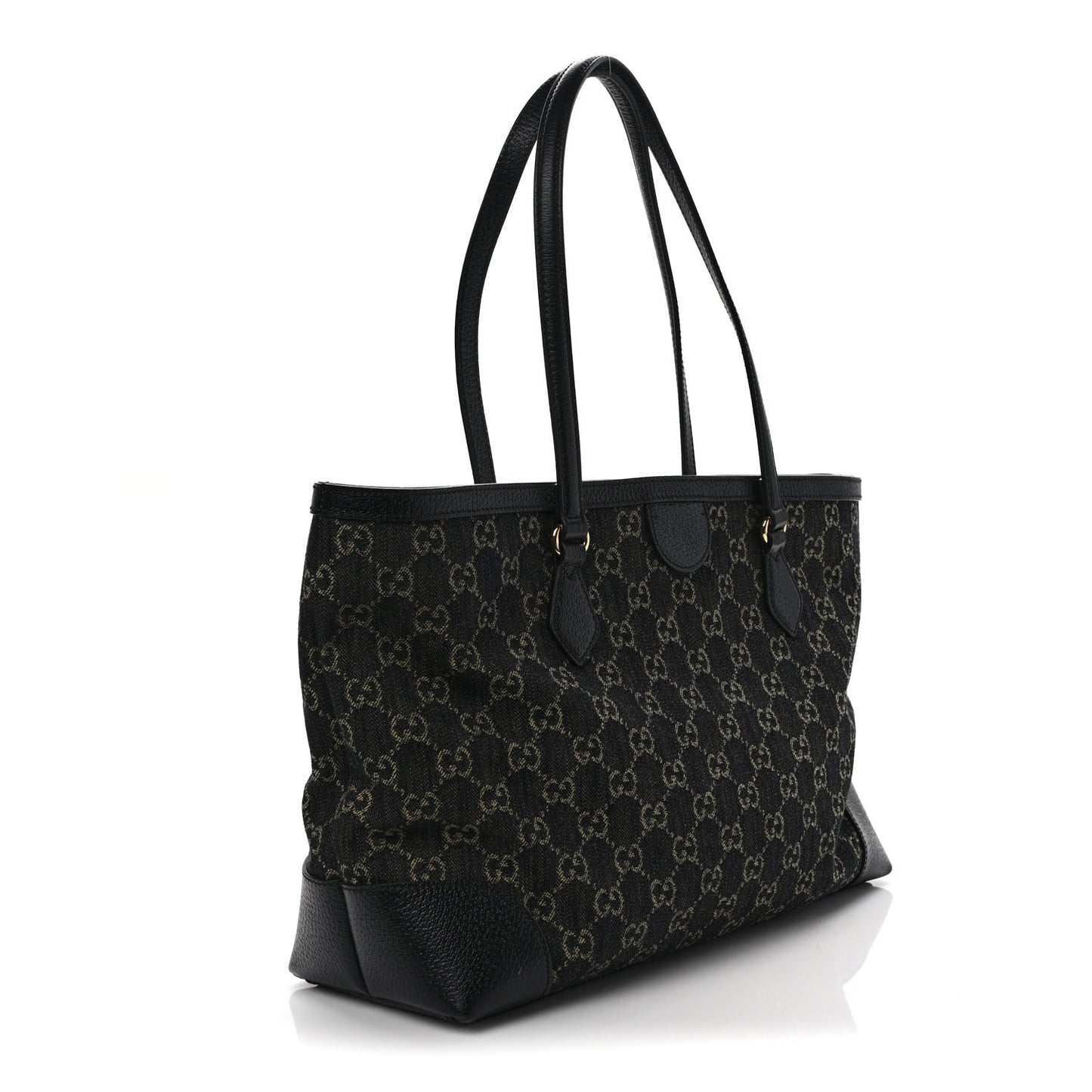 Jacquard Black Denim GG Monogram Medium Ophidia Shopping Tote Black Ivory