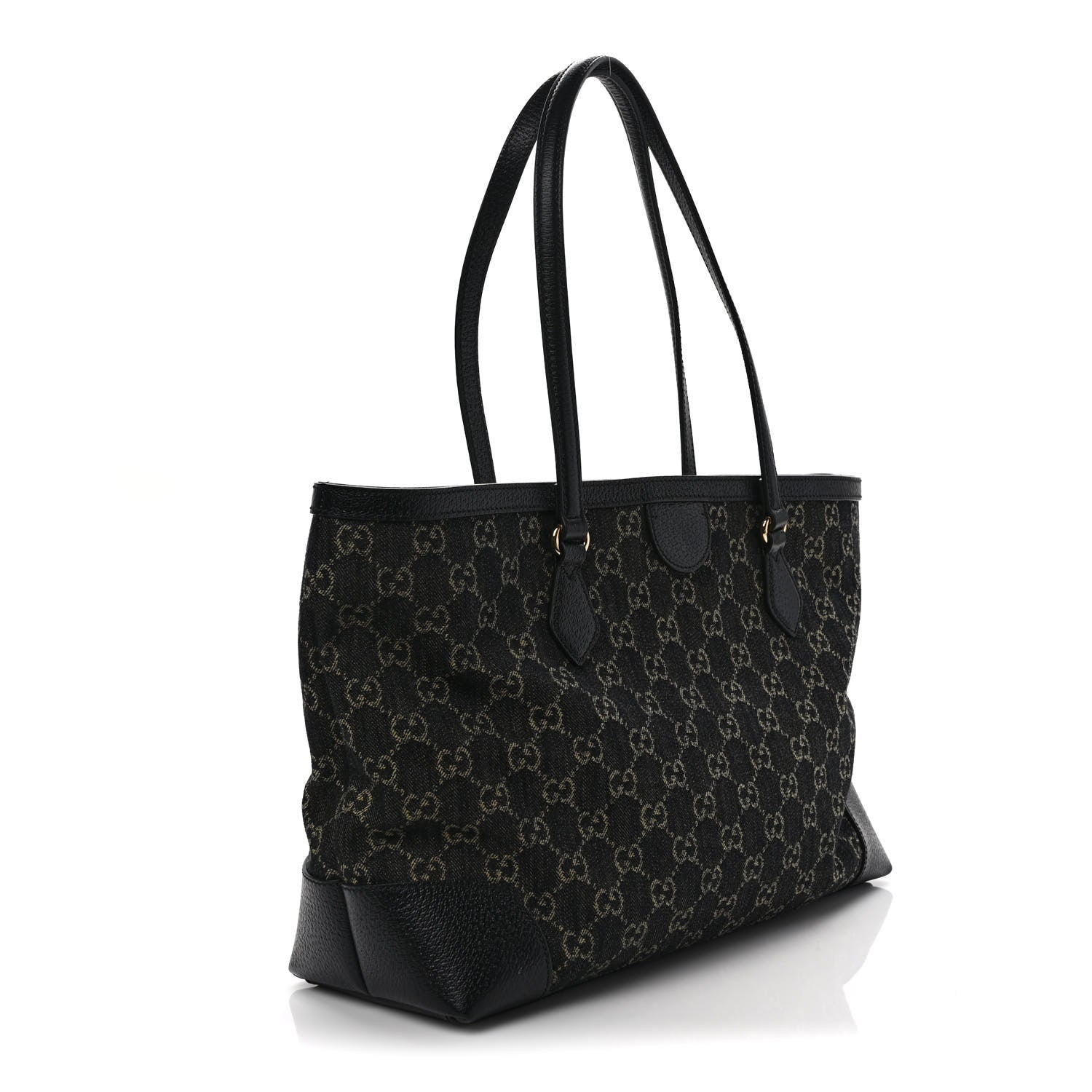 Gucci Jacquard Black Denim GG Monogram Medium Ophidia Shopping Tote Black Ivory 4 of 9