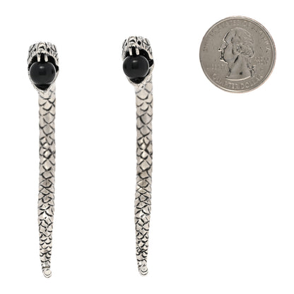 Saint Laurent Brass Bead Snake Earrings Silver 2 of 6