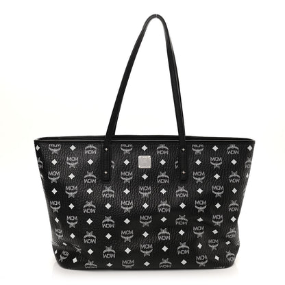 MCM Visetos Medium Anya Zip Top Shopper Tote Black 1 of 10