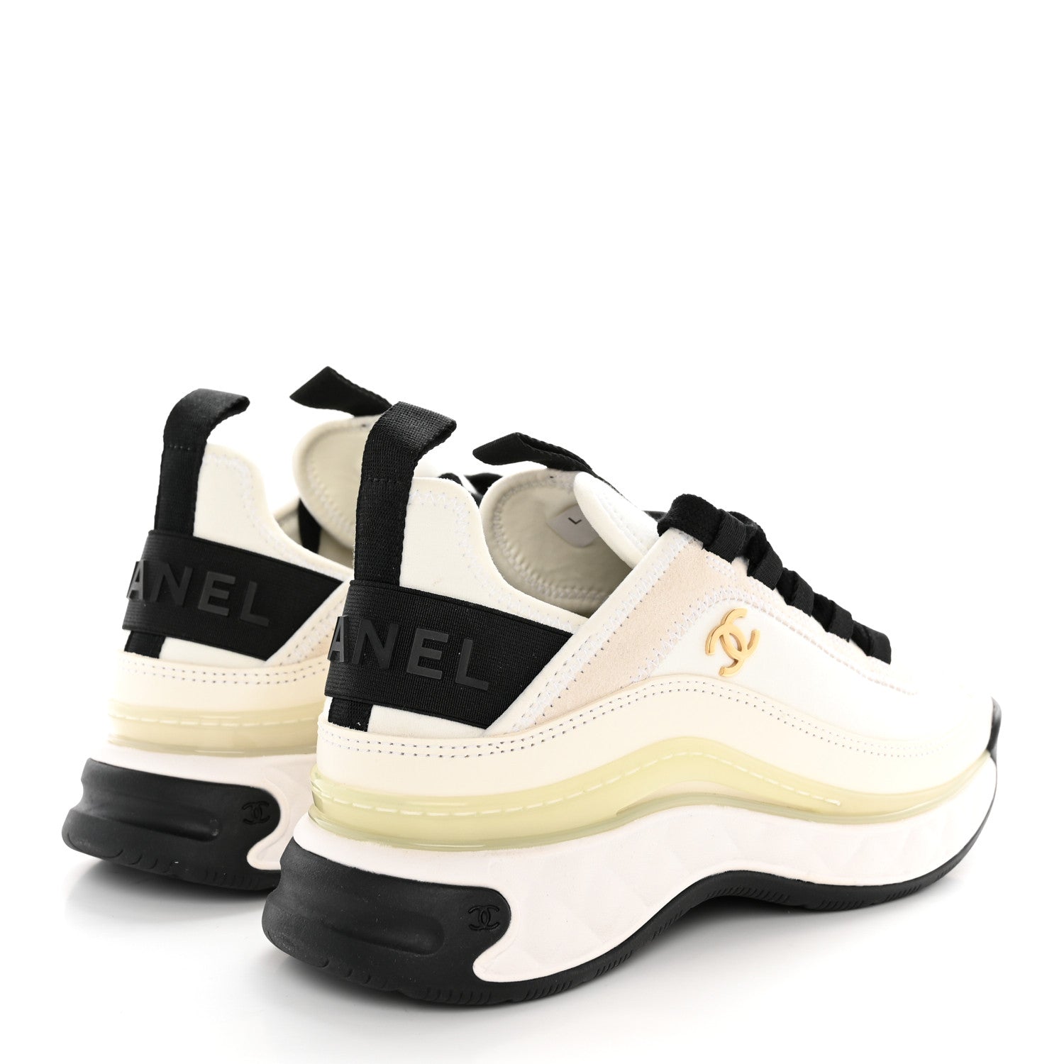 Chanel Velvet Calfskin Mixed Fibers CC Sneakers 36 Ivory Black 4 of 10