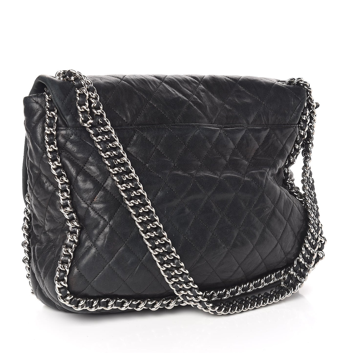 Washed Lambskin Quilted Maxi Chain Around Flap Black