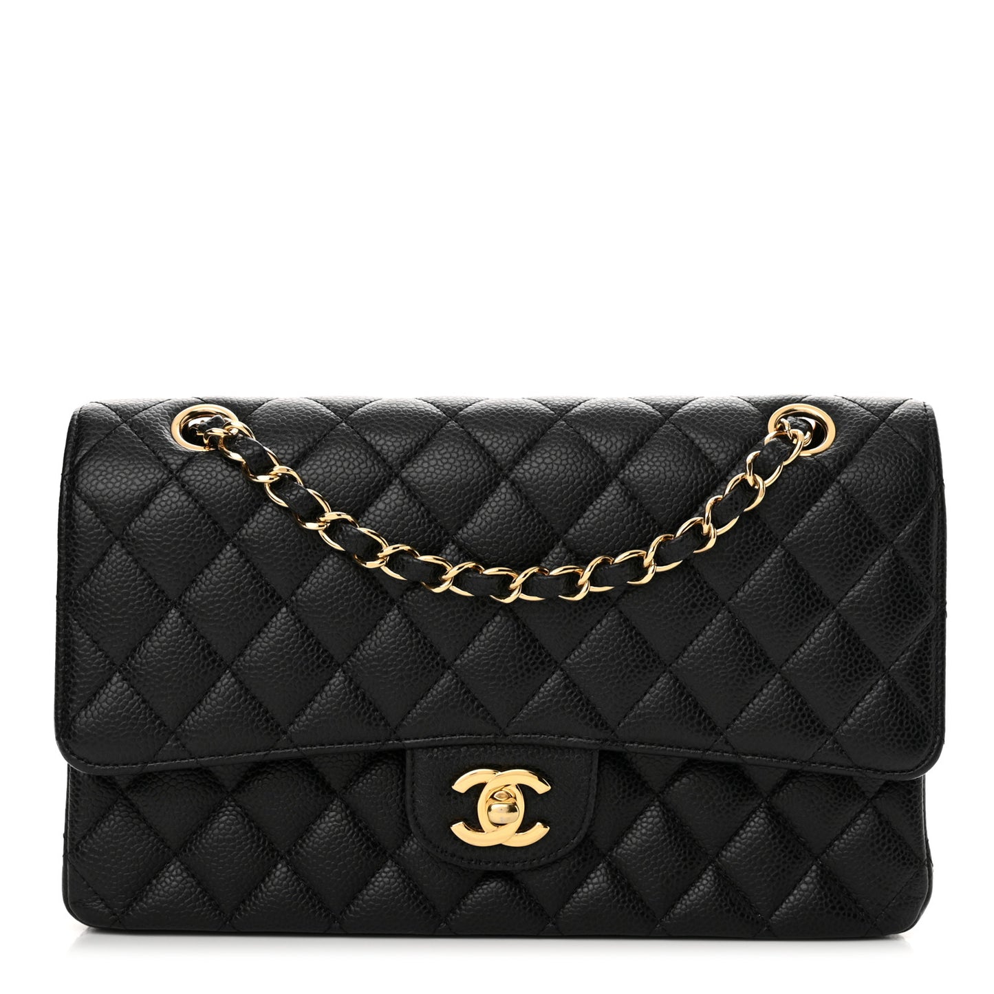 Caviar Quilted Medium Double Flap Black