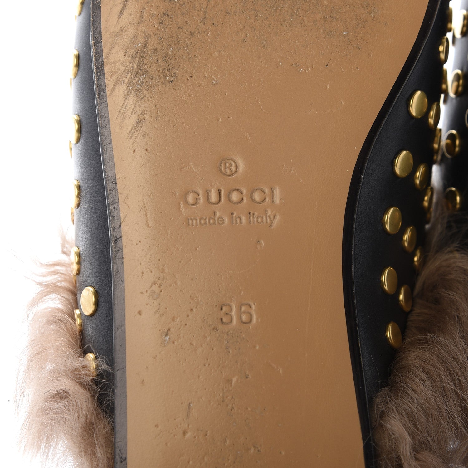 Gucci Calfskin Lambswool Studded Womens Princetown Slippers 36 Black 7 of 8