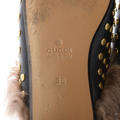 Gucci Calfskin Lambswool Studded Womens Princetown Slippers 36 Black 7 of 8