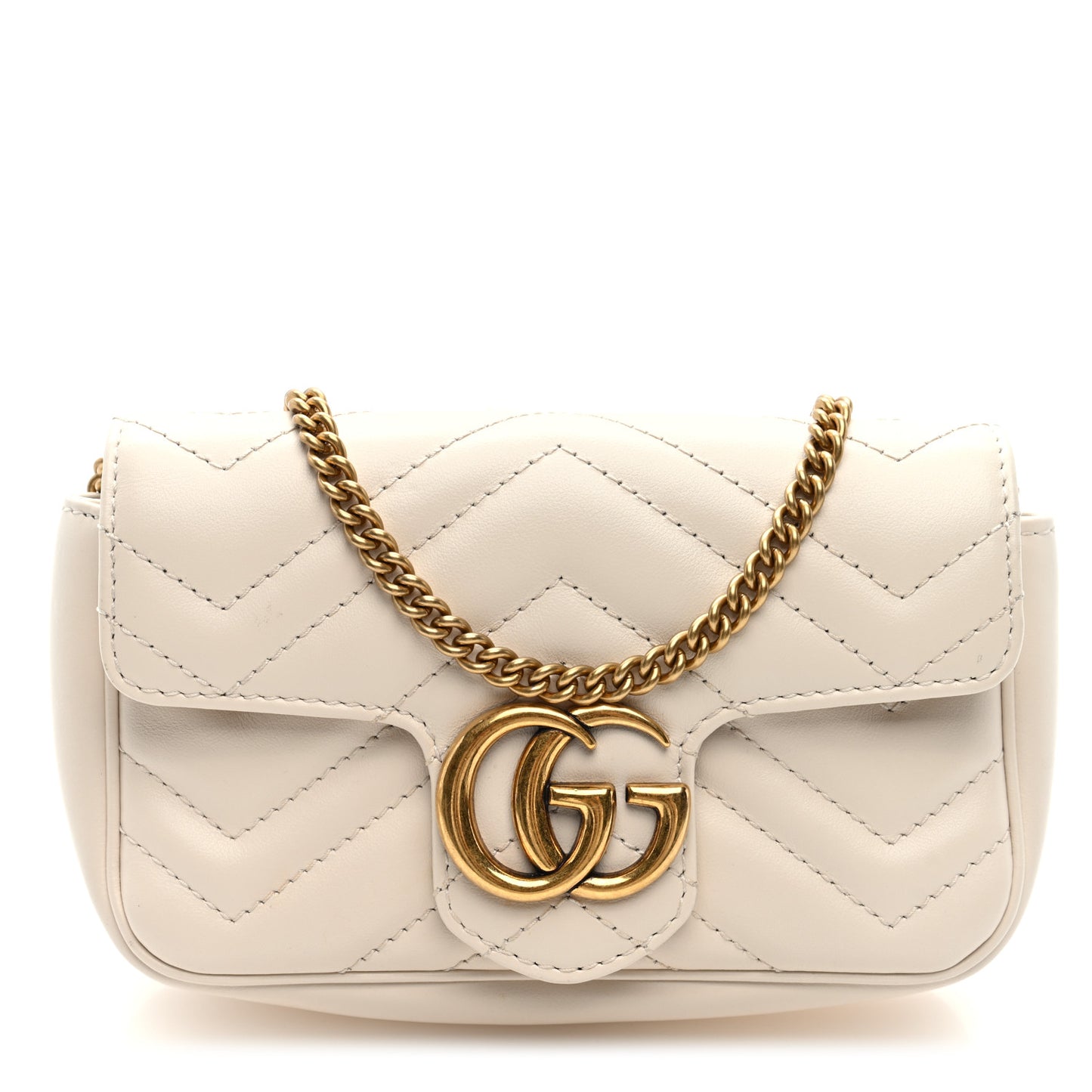 Calfskin Matelasse Super Mini GG Marmont Shoulder Bag White