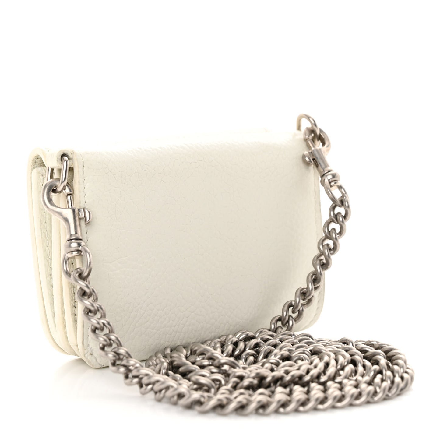 Grained Calfskin Logo Mini Cash Wallet On Chain White Black