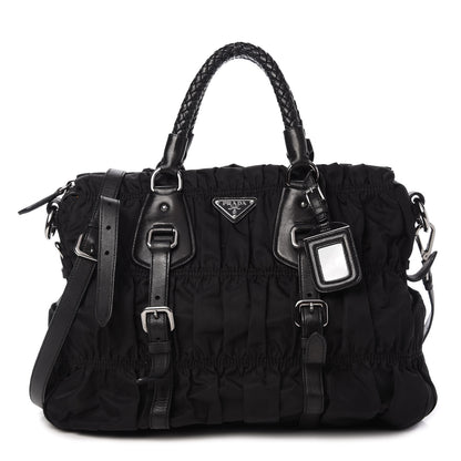 Prada Tessuto Nylon Nappa Braided Gaufre Shopping Satchel Black 1 of 10