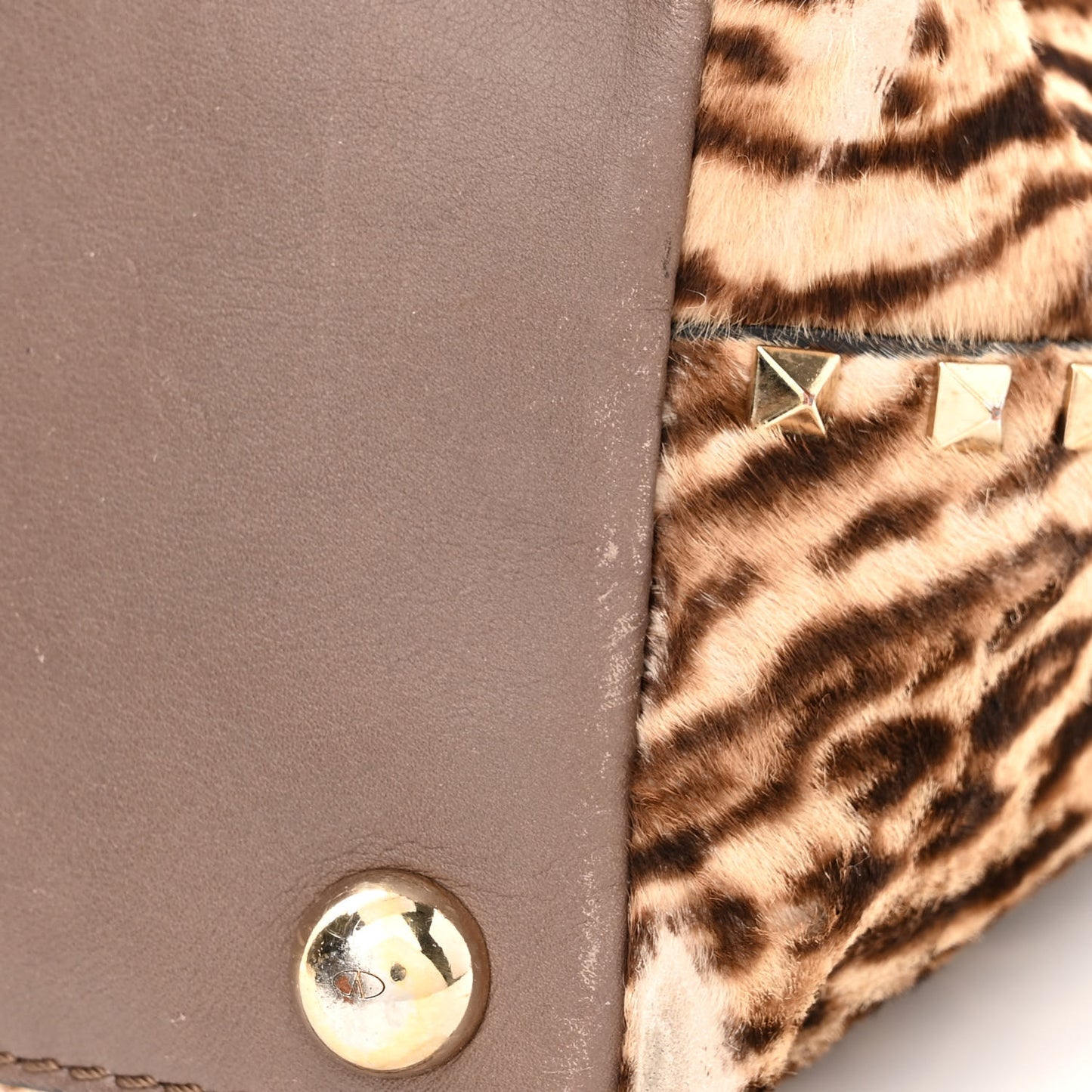 Calf Hair Cavallino Animal Rockstud Dome Satchel Leopard