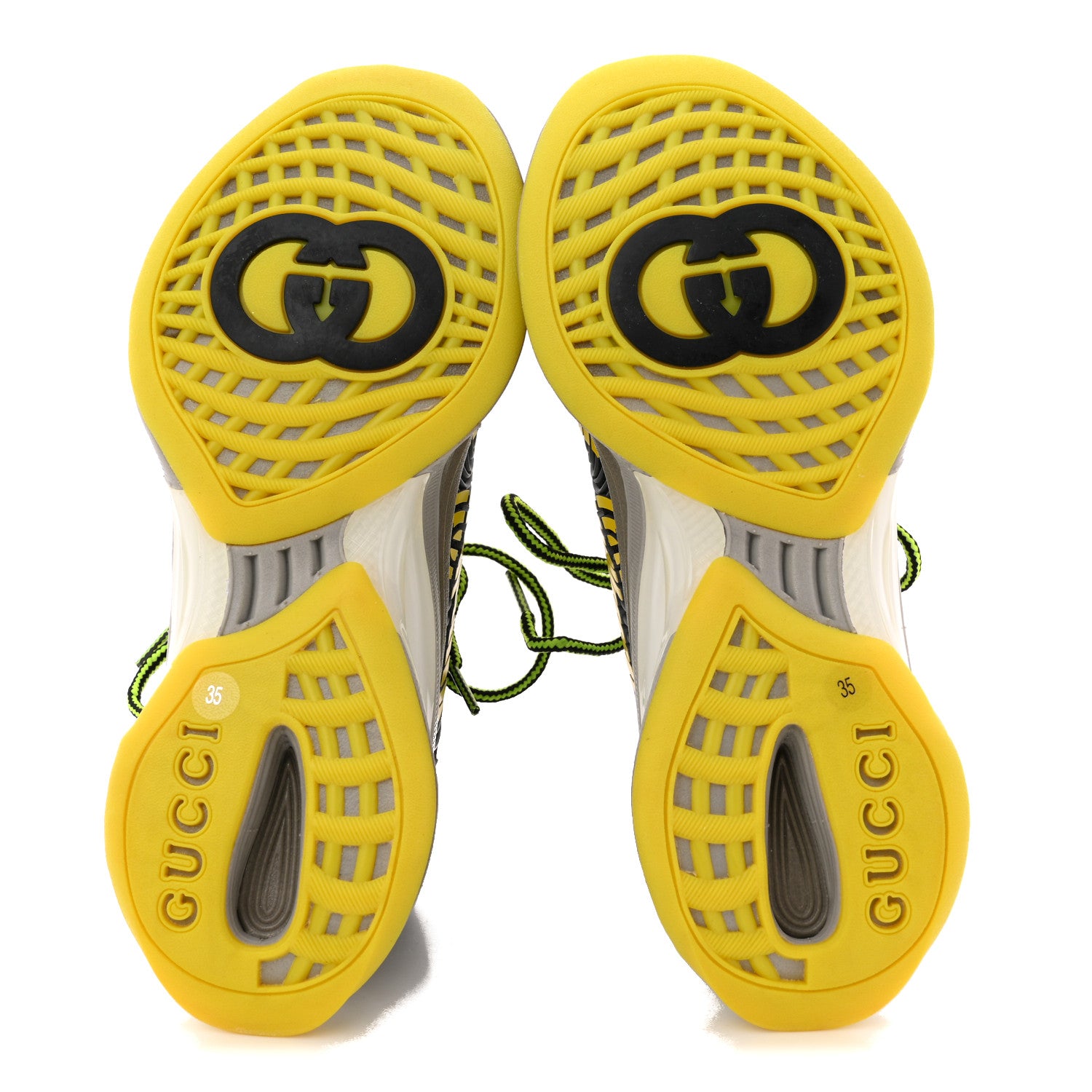 Gucci Technical Knit Fabric Waves Womens Gucci Run Sneakers 35 Black Silver Giallo Neon Yellow 6 of 9