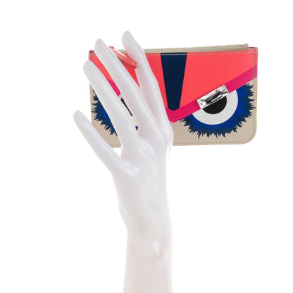 Fendi Saffiano Crystal Eye Monster Coin Pouch Key Case Bellini Multicolor 2 of 7