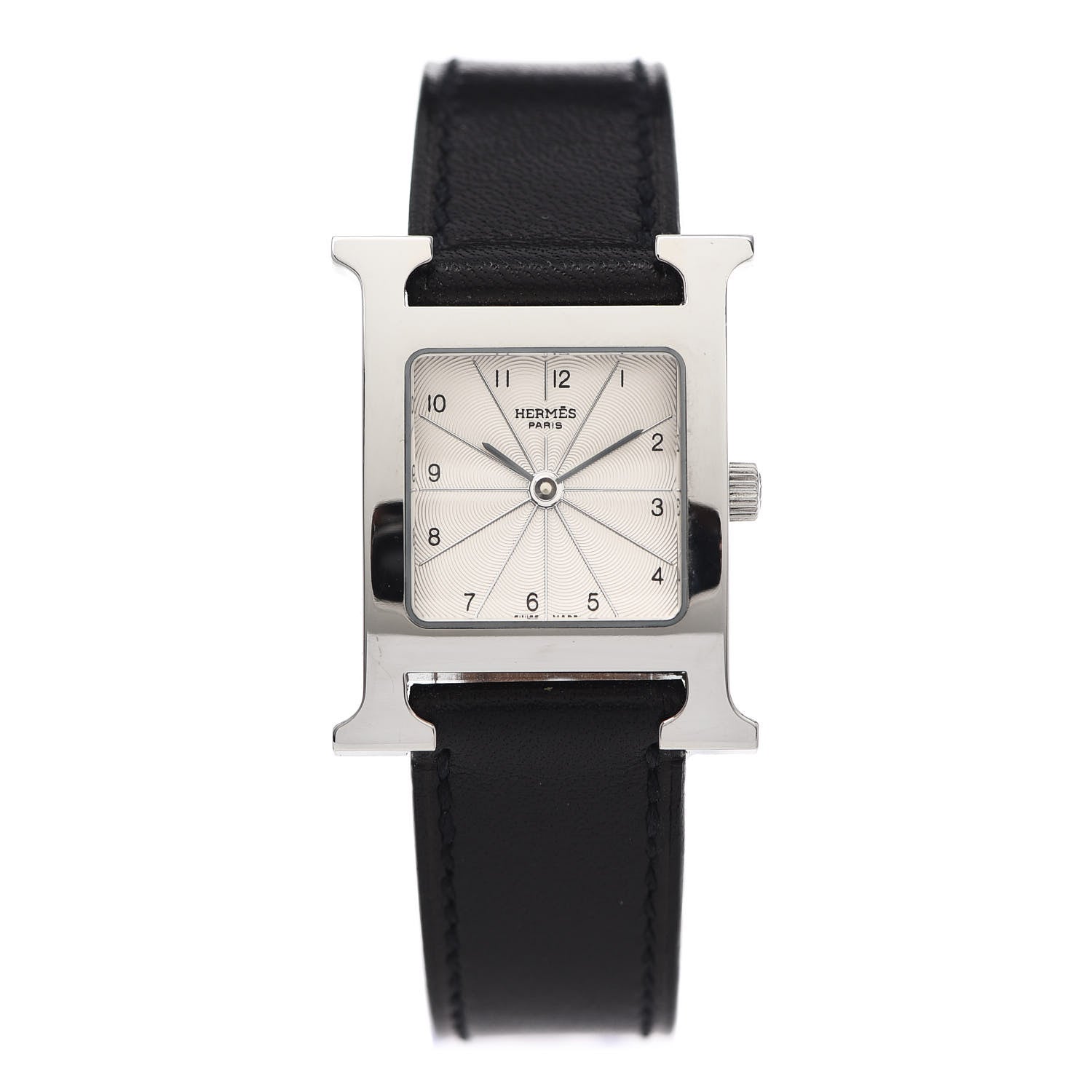 Hermes Stainless Steel Barenia 21mm Heure H Hour Quartz Watch Noir 1 of 6