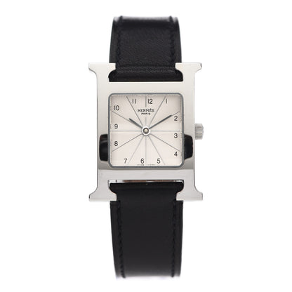 Hermes Stainless Steel Barenia 21mm Heure H Hour Quartz Watch Noir 1 of 6