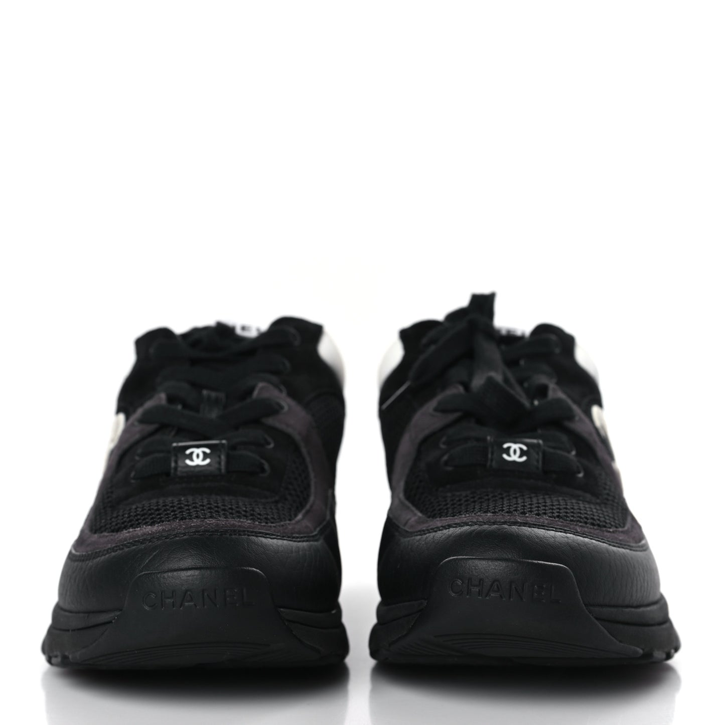 Mesh Suede Grained Calfskin Womens CC Sneakers 37.5 Black White