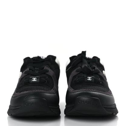 Chanel Mesh Suede Grained Calfskin Womens CC Sneakers 37.5 Black White 2 of 7