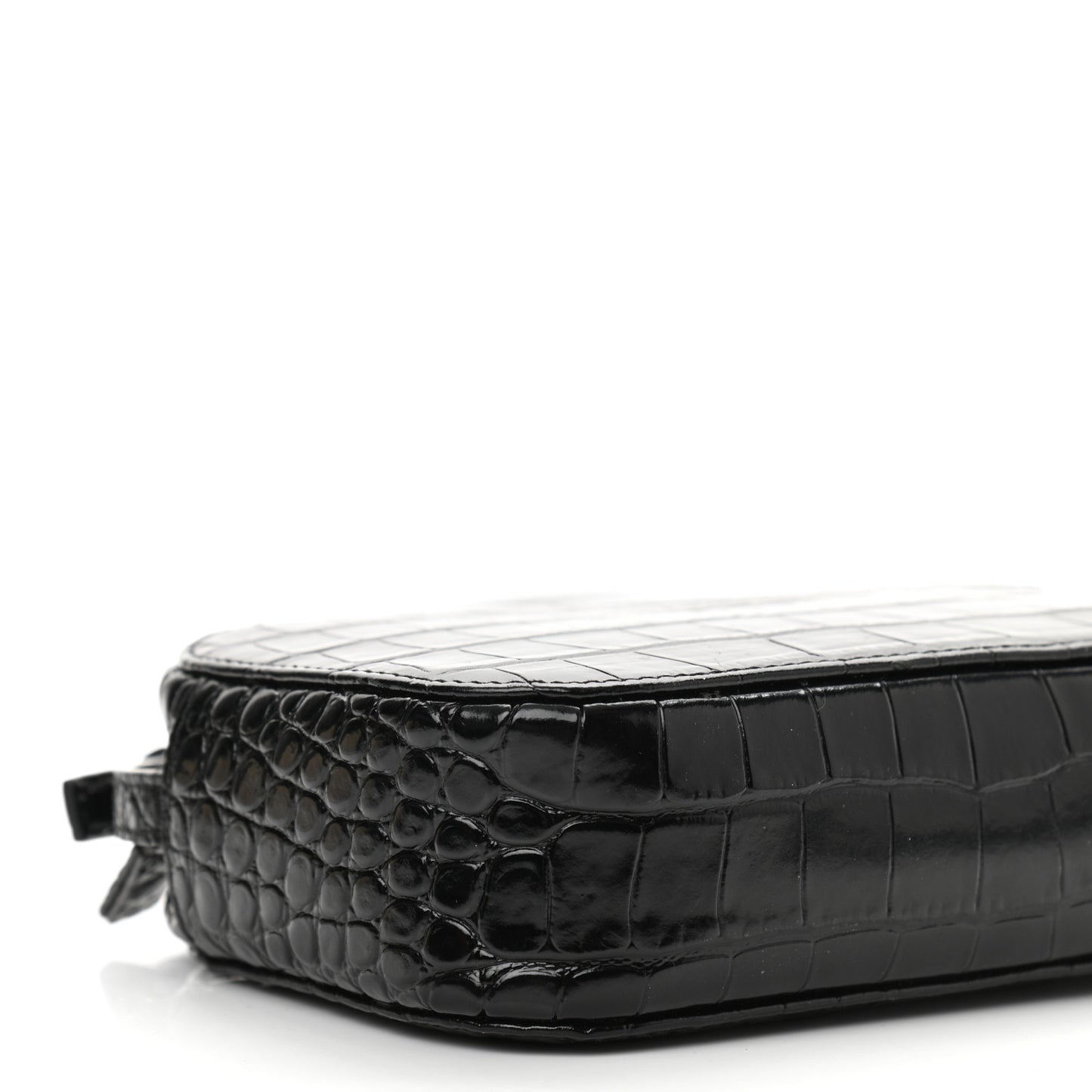 Shiny Calfskin Logo Crocodile Embossed XS Everyday Camera Bag Black