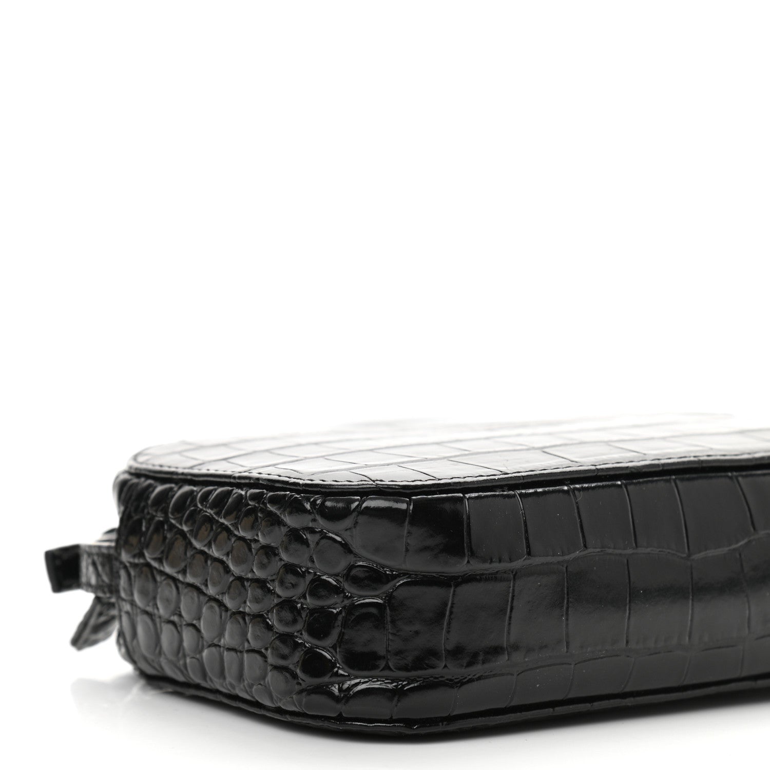 Balenciaga Shiny Calfskin Logo Crocodile Embossed XS Everyday Camera Bag Black 8 of 10