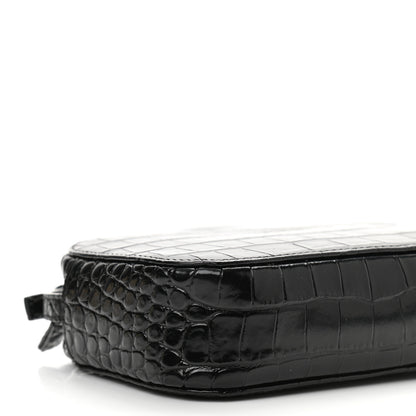 Balenciaga Shiny Calfskin Logo Crocodile Embossed XS Everyday Camera Bag Black 8 of 10