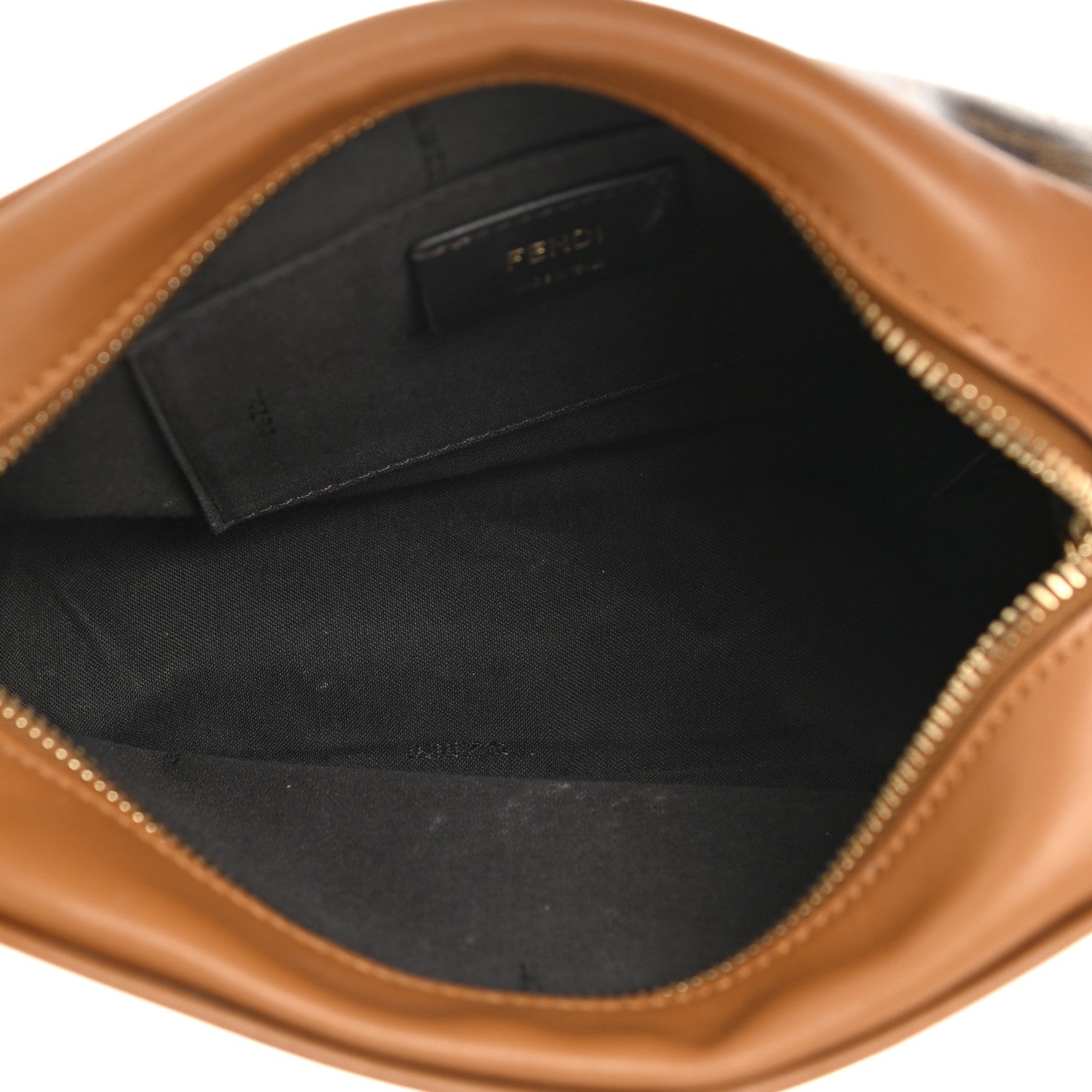 Fendi Glazed Fabric Vitello Century FF 1974 Stamp Patch Camera Case Mogano Panna Caramello 5 of 8