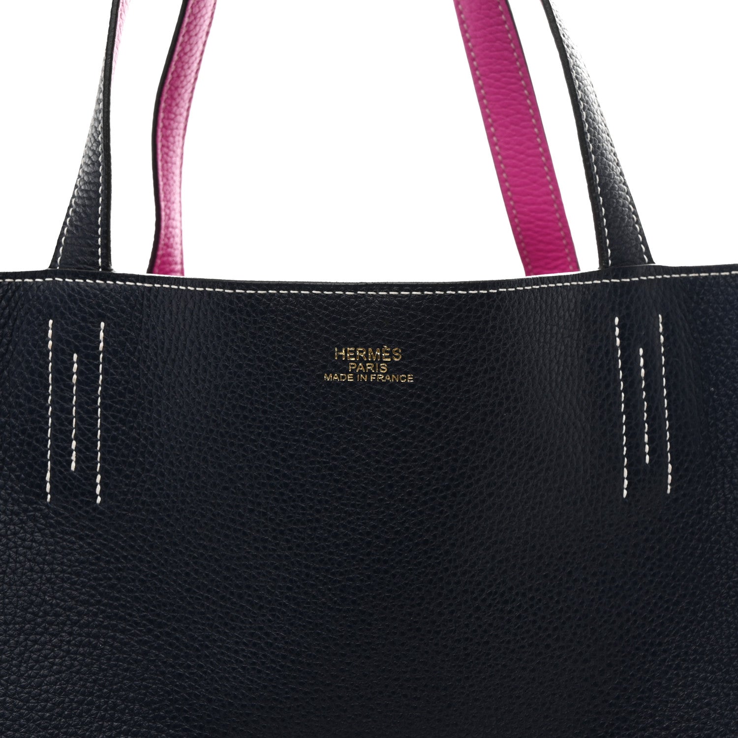 Hermes Taurillon Clemence Double Sens 36 Reversible Tote Bleu Nuit Magnolia 20 of 35