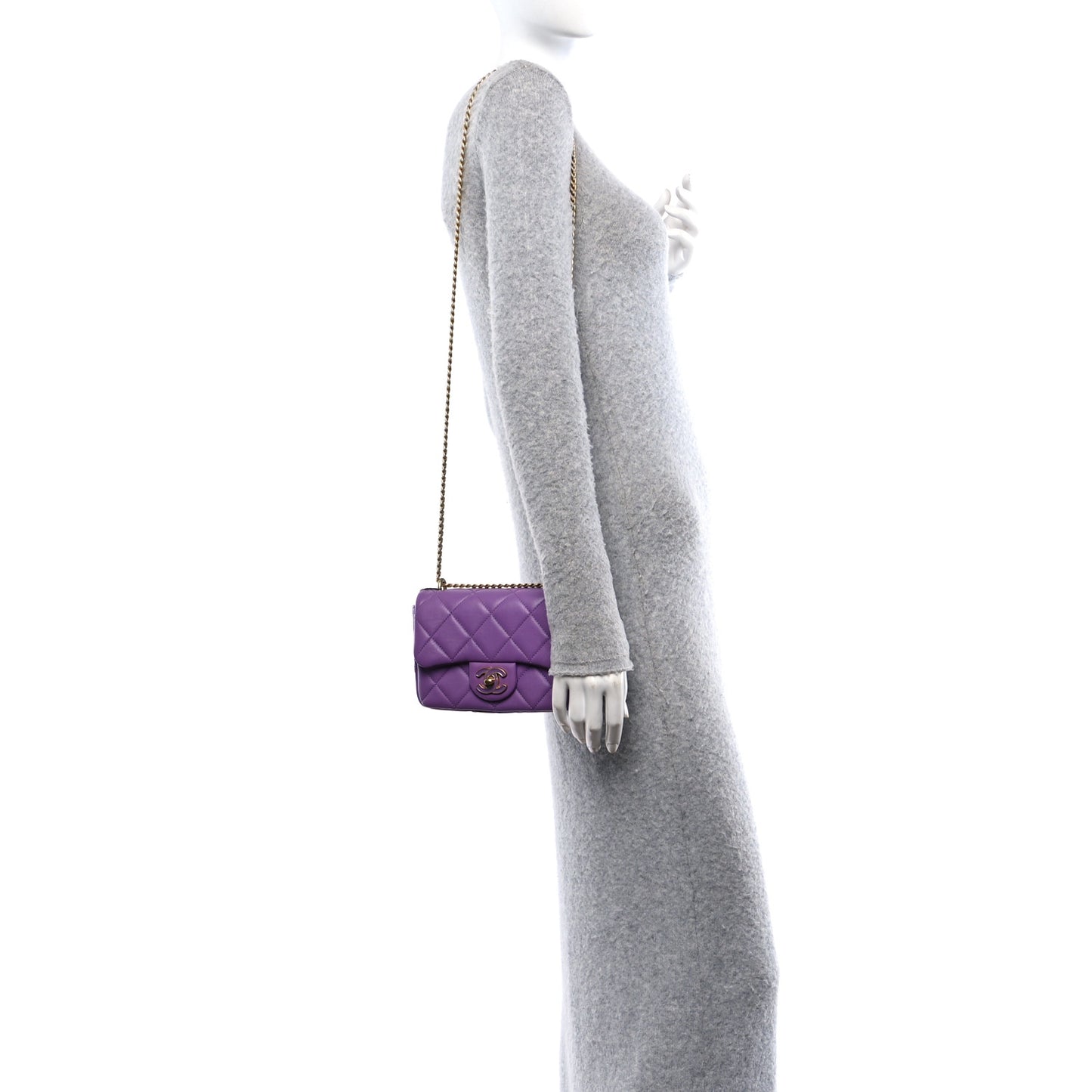 Lambskin Enamel Quilted Mini Pending CC Square Flap Purple