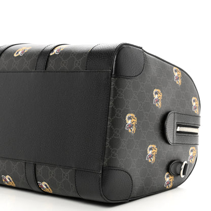Gucci GG Supremem Monogram Tiger Face Textured Dollar Calfskin Large Retro Interlocking G Duffle Bag Black Multicolor 8 of 9