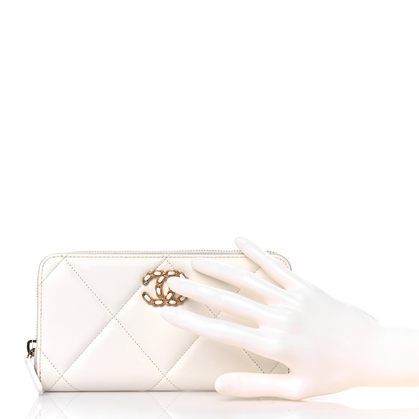 Shiny Goatskin Quilted 19 Long Zipped Around Wallet White