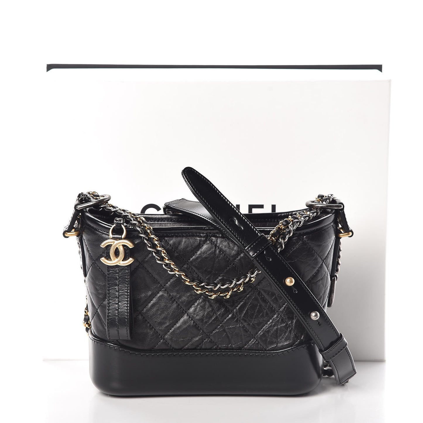 Aged Calfskin Quilted Small Gabrielle Hobo Black