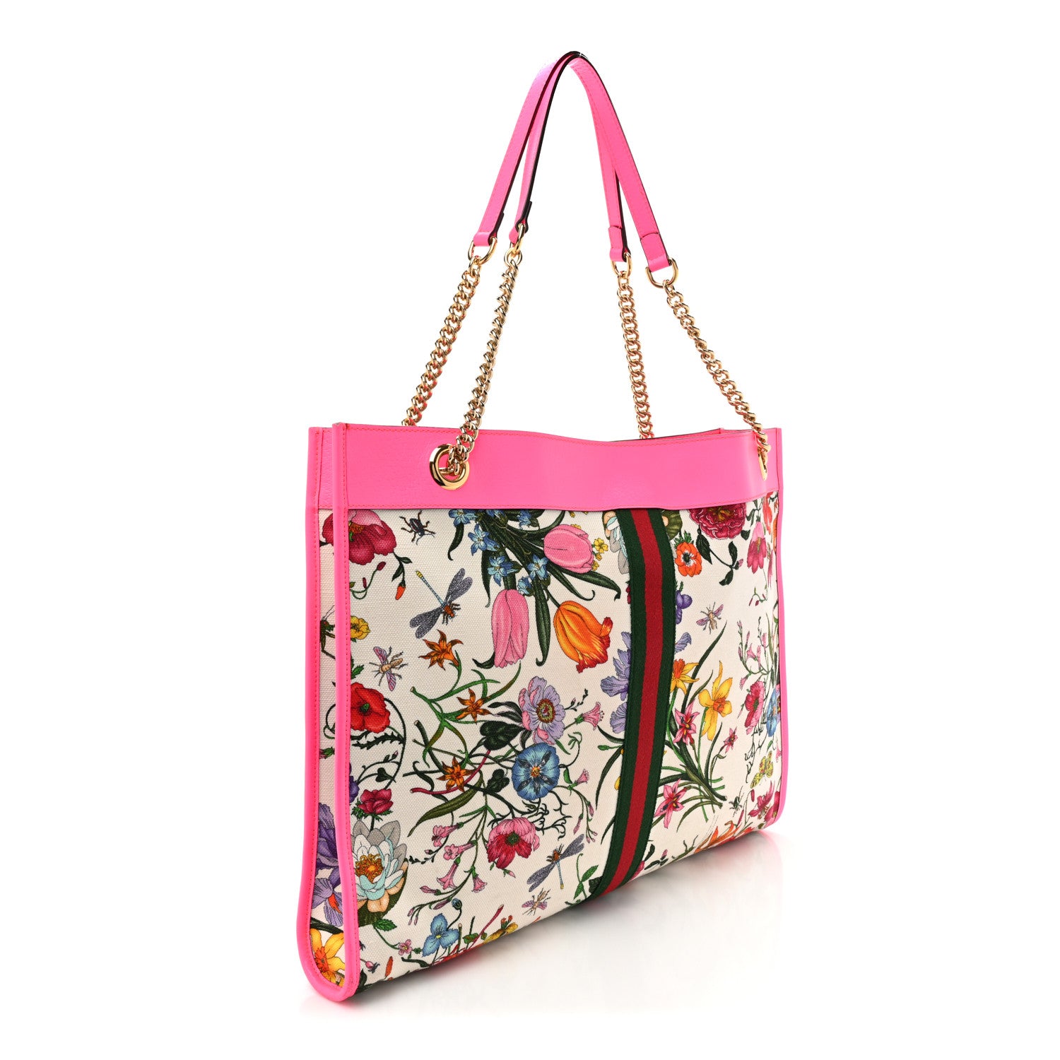 Gucci Canvas Flora Large Rajah Chain Tote White Multicolor Fuxia Fluo 4 of 15